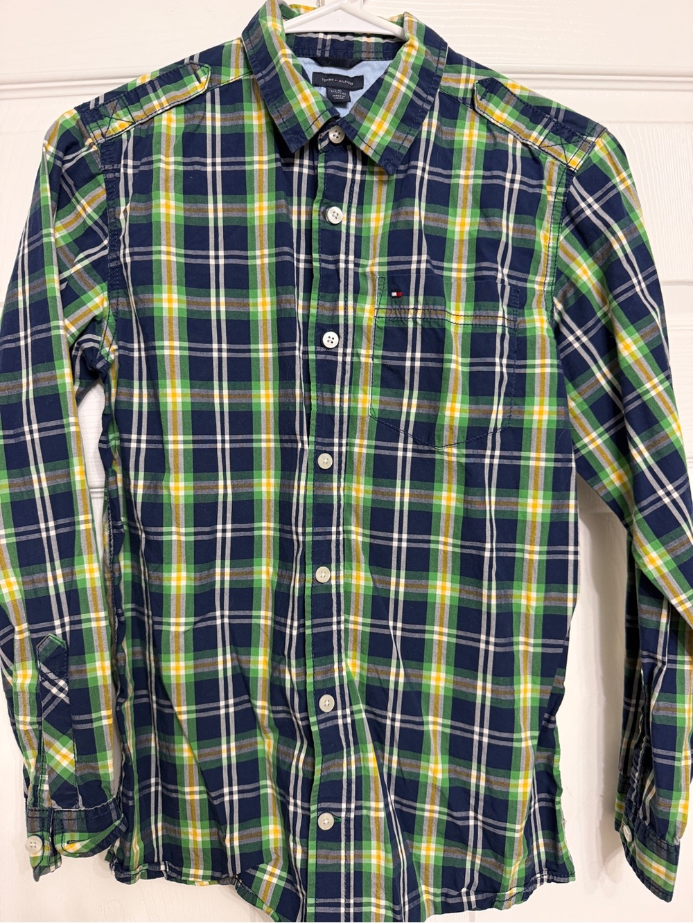 Tommy Hilfiger Navy, Green & Yellow Plaid Button-Down Shirt